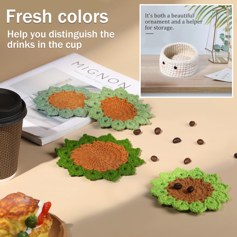 Hssugi Crochet Kit for Beginners - 6pcs Coasters in a Plant Pot Crochet Start Kit  Complete Beginner Crochet Kit with Crochet Hooks  Yarn  Clear Video Tutorials for Adult Beginners - Image 4
